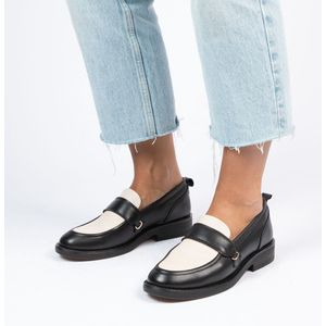 Manfield Leren Loafers Zwart/Wit