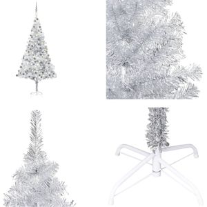 vidaXL Kunstkerstboom met LED's en kerstballen 240 cm PET zilverkleur - Kunstkerstboom - Kunstkerstbomen - Kerstboom - Kerstdecoratie