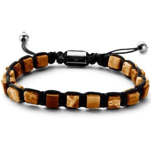 FRANK 1967 7FB 0250 - Unisex - Armband - Geknoopt - Vierkant - Tijgeroog - 21cm - 6mm - Bruin