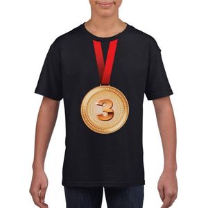 Bronzen medaille kampioen shirt zwart jongens en meisjes - Winnaar shirt Nr 3 kinderen 122/128
