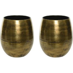 2x stuks bloempot goud zink voor kamerplant H25 x D18 cm - Plantenpotten