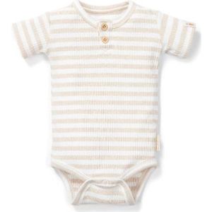 Little Dutch Romper - Maat 74 - Romper korte mouw Jongens & Meisjes - Beige, Wit - Newborn Naturals Stripe Sand White