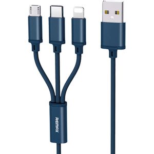 Remax RC-131TH, 1,15 m, USB A, USB C/Micro-USB B/Lightning, Blauw
