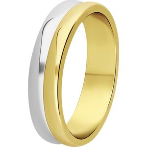 Lucardi Dames Zilveren ring 2-tone - Ring - 925 Zilver - Zilver- en Goudkleurig - 17 / 53 mm