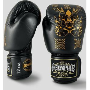 SKS Empire Bokshandschoenen - Sak Yant - Echt Leer - Zwart / Goud - Maat 12 oz