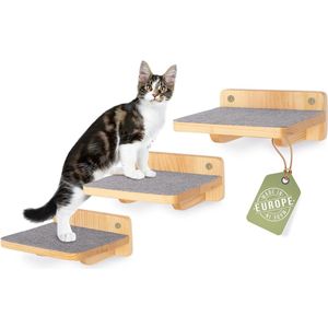 Klimwand voor katten, kattentrappen, set van 3, kattentrap voor aan de muur, kattenklimwandset, kattenladder, kattenwand, klimmen, catwalk kat, kattenmuur klimmen, XL