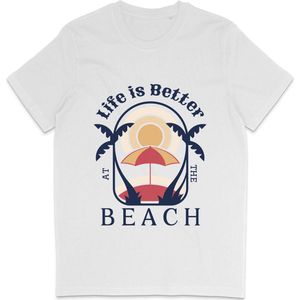 T Shirt Heren Dames - Zomer Ontwerp: Life Is Better At The Beach - Wit - L