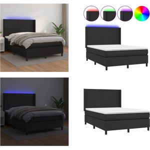 vidaXL Boxspring met matras en LED kunstleer zwart 140x190 cm - Boxspring - Boxsprings - Bed - Slaapmeubel