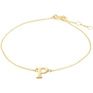 New Bling 9NBG-901P Gouden Armband met Letter P - 6mm - Ankerschakel - 16+1+1cm - 14 Karaat - Goud