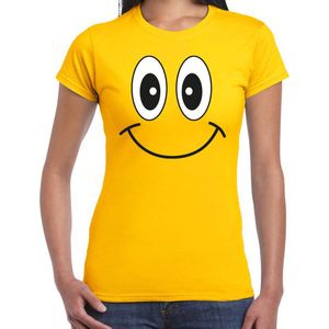 Bellatio Decorations Verkleed T-shirt voor dames - smiley - geel - carnaval - feestkleding XS