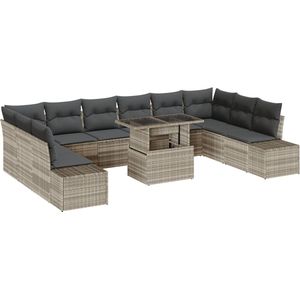 vidaXL - 11-delige - tuinset - met - kussens - in - lichtgrijs - poly - rattan