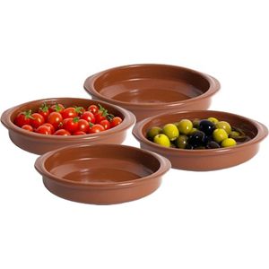 Tapas ovenschaaltje/serveerschaalthe - 8x - rond - Spaans terracotta/aardewerk - D15 x H3 cm - Klassieke stijl