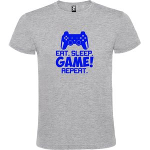 Grijs t-shirt met tekst 'EAT SLEEP GAME REPEAT' print Blauw size XS