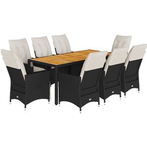 vidaXL 9-delige Tuinset poly rattan zwart - Tuinset - Tuinsets - Loungeset - Tuintafel