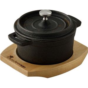 Oneiro’s Luxe Mini Stoofpan - met Serveerplank - Gietijzer – koken – tafelen – keuken –overige pannen – inductie – gas – potten – pannen