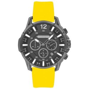 Lee Cooper LC07429.067 - Horloge - Analoog - Mannen - Heren - Siliconen band - Staal - Datumaanduiding - Chronograaf - Geel - Gun - Zwart