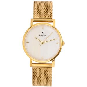 KRAEK Mia Goud Wit 32 mm | Dames Horloge | Goud mesh horlogebandje | Minimaal Design | Véjile collectie