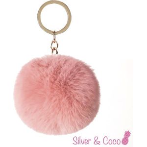 SilverAndCoco® - Faux Fur Bal / Sleutelhanger Auto Huis / Key Chain Pom Pom / Sleutel Ring Nep Bol Imitatie Bont / Pluche Fluffy Bolletje / Sleutels Vrouwen - Poeder Roze