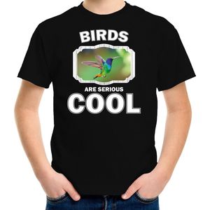 Dieren vogels t-shirt zwart kinderen - birds are serious cool shirt jongens/ meisjes - cadeau shirt kolibrie vogel/ vogels liefhebber - kinderkleding / kleding 158/164