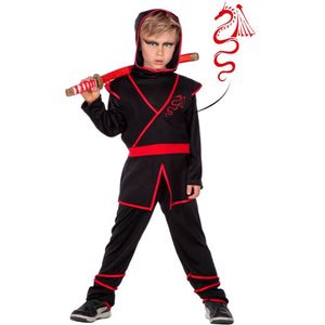 Wilbers & Wilbers - Ninja & Samurai Kostuum - Brad Lee Ninja - Jongen - Rood, Zwart - Maat 128 - Carnavalskleding - Verkleedkleding