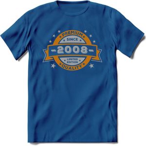 Premium Since 2008 T-Shirt | Sky Blue - Ivoor | Grappig Verjaardag en Feest Cadeau Shirt | Dames - Heren - Unisex | Tshirt Kleding Kado | - Donker Blauw - 3XL