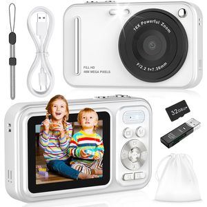 Gloovon Digitale Camera - 1080P - 48MP - Compact Camera - Videocamera - Fotocamera Kinderen - Inclusief 32GB Micro-SD-kaart - Wit