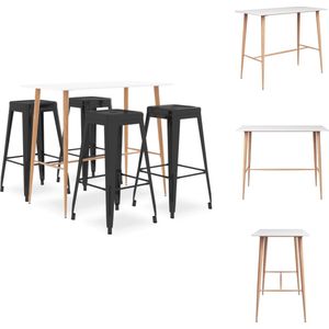 vidaXL Bartafel Wit 120x60x105 cm - MDF en metaal - Thermisch getransferprinte hout-look poten - Inclusief 4 zwarte metaal Barkrukken 43x43x77 cm - Stapelbaar - Voetensteun - Montage vereist - Set tafel en stoelen