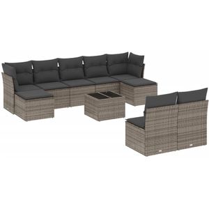 vidaXL Loungeset - Loungesets - Tuinset - Tuinbank - 10-delige Loungeset met kussens poly rattan grijs