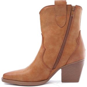 SmileFavorites® Dames Cowboylaarzen met Hak Kort - Camel - Imitatieleer - Maat 39