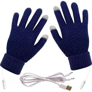 EDMONDO USB Verwarmde Handschoenen - 2 Heat Elementen: Onder & Boven - Mannen & Vrouwen - Volledige Vinger Gebreide Verwarmingshandschoenen - Verwarming Wanten Handen Warmer Wasbaar Winter Cadeau - Kleur BLAUW