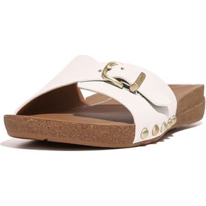 FitFlop Iqushion Adjustable Buckle Leather Slides WIT - Maat 37