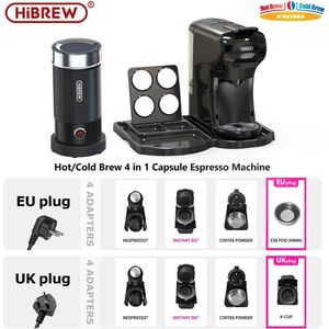 HiBrew - 4 in 1 Koffiezetapparaat - Koffiepadmachine - Met Tray - Met Melkopschuimer - Senseo - Cappuccino - Latte - 19Bar - 1450W - Zwart