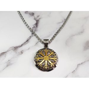 Mei's | Viking Amulet of Change ketting | mannen ketting / Viking sieraad / amulet ketting | Stainless Steel / 316L Roestvrij Staal / Chirurgisch Staal | Helm of Awe / zilver / goud / 70 cm