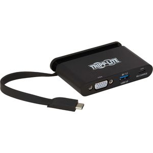 Tripp-Lite U444-T6N-VUBC USB 3.1 Gen 1 USB-C Adapter with PD Charging - 100W, Self-Storage Cable, VGA & USB-A Hub Port, 1080p, Black TrippLite