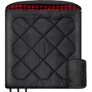 Dubbele brede winter slaapzak - 100% katoen flanel, waterdicht, verwarmd voor kamperen en buitenactiviteiten