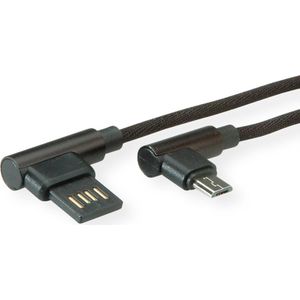 ROLINE USB 2.0 Kabel, A reversibel male - Micro B (90° hoekig) male, zwart, 0,8 m