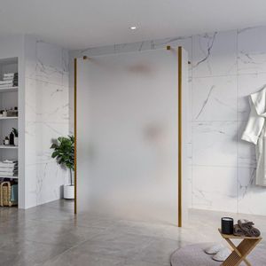 FugaFlow Eccelente Vetro Vrijstaande inloopdouche badkamer - 140x200cm - Glas mat - antikalk - 8mm veiligheidsglas - 2 zijwanden 40cm - met wandarmen en hoekprofielen - Koper geborsteld -