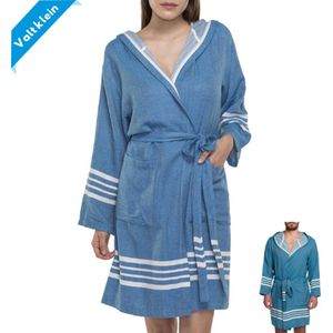 Hamam Badjas Sun Petrol Blue - M - korte sauna badjas met capuchon - ochtendjas - duster - dunne badjas - unisex - twinning
