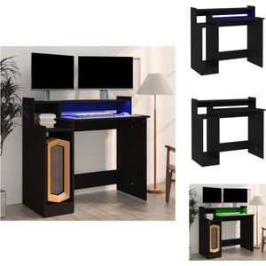 vidaXL Bureau Ultramoderne Charme - LED-verlichting - Duurzaam hout - Praktisch ontwerp - Brede toepassing - Wandbevestiging vereist - USB-aansluiting - Zwart - 97 x 45 x 90 cm - Bureau