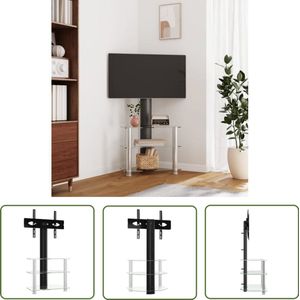 The Living Store Tv-standaard hoek 3-laags voor 32-70 inch zwart en zilverkleur - Tv Standaard - Tv Hoekstandaard - Tv Meubel - Media Kast - Salontafel