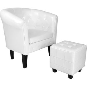 Miadomodo Chesterfield Fauteuil - Incl. Hocker - Relax Stoel - Clubfauteuil - Ruiten Patroon - Wit