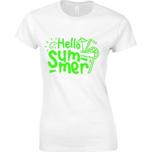 HELLO SUMMER Dames TSHIRT - Neon tekst Groen - Zomer t-shirt- SMALL