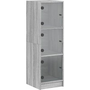 vidaXL - Hoge - kast - met - glazen - deuren - 35x37x109 - cm - grijs - sonoma - eiken