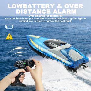 RC boot met LED-verlichting 15 km/h en 2.4 GHz afstandsbediening - Herstel van kapseizen - 2 oplaadbare batterijen - Snelle boot - Speelgoedboot