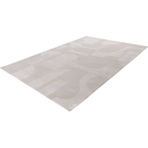 Lalee Elif Japandi stijl vloerkleed 3d effect hooglaag cirkels reliëf laagpolig karpet 80x150 cm zilver