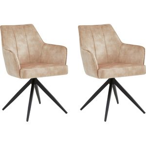 Colenis® - Sophie Eetkamerstoel - Set Van 2 - Beige - Adoré Velvet - Met armleuning