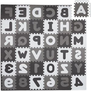 Speelmat 60-delig - Puzzelmat cijfers en letters - Kindermat - BxD: 172x172 cm - Schuimrubber - Wit-grijs