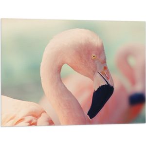 WallClassics - Vlag - Hoofd van een Roze Flamingo - 80x60 cm Foto op Polyester Vlag