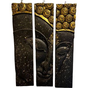 3-luik Boeddha van mangohout zwart / goud