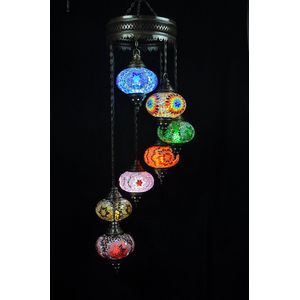 Turkse Lamp - Hanglamp - Mozaïek Lamp - Marokkaanse Lamp - Oosters Lamp - ZENIQUE - Authentiek - Handgemaakt - Kroonluchter - All colours - 7 bollen